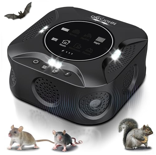 LED Display-Ultrasonic Pest Repeller Indoor,Multi-Mode Variable Frequency,with LED Strobe Light,Squirrel Repellent for House,Prevent Adaptation.Suitable for Houses,attics,garages,etc.
