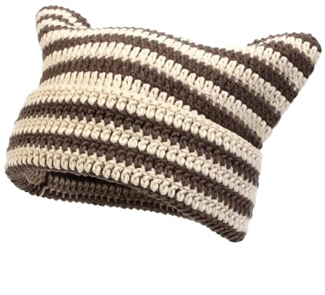 BSYLOO Crochet Cat Ear Beanie Hat for Women Warm Knitted Winter Beanie with Cute Animal Ears Soft Y2K Style Fluffy Hat for Girls & Adults