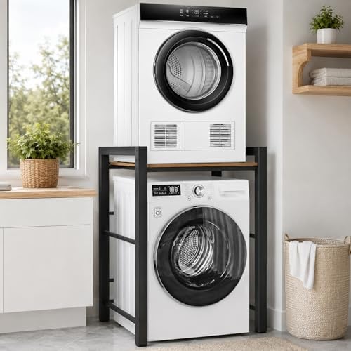 Soporte para secadora sobre lavadora, estantería organizadora de lavandería ajustable en 3 alturas, capacidad de carga 350 kg, 75 x 65 x 105 cm, mueble organizador para baño y lavandería (negro)