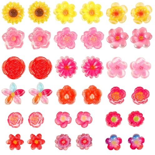 LALASTYLE 36PCS Mini Resin Flowers Colorful 3D Floral Decorations for Dollhouse, Fairy Gardens & DIY Crafts