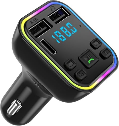 Car Bluetooth Transmitter,5.3 FM Bluetooth Adapter,PD 20W & QC 3.1 Fast Charging, Cars Adapter With Dual Usb+1 Type-C,Hands Free Calling FM Transmitters Bluetooths,LED Screen,Support USB/TF/SD
