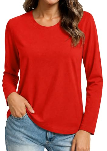 TACVASEN Women's Long Sleeve T Shirts Cotton Tops Quick Dry Casual T Shirts Crew Neck Breathable Basic Going Out Tops