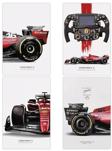 Clyrax 4 Stück F1 Poster, Vintage Stylishe Car Poster, Auto Poster Set, Wandkunst für Wohnzimmer Schlafzimmer, Rennauto Deko für Jungen Mädchen Männer Frauen
