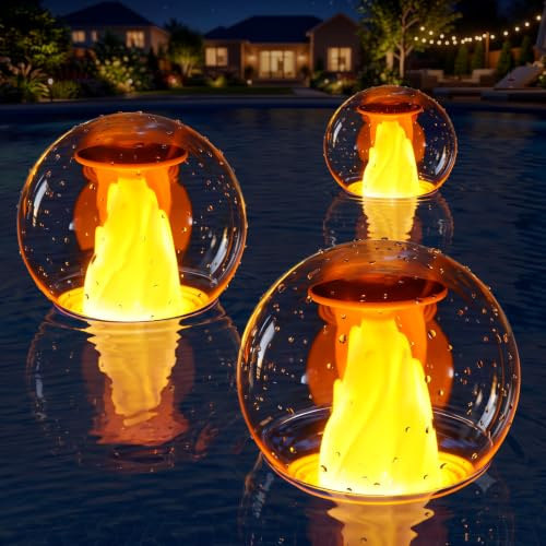 PoolLeader Schwimmende Poolbeleuchtung Solar mit Dynamischem Flammeneffekt | IP68 Wasserdichter LED-Flammenlampe für Aussen, Schwimmende Teichbeleuchtung, Solar Pool Lichter für Garten & Teich Deko
