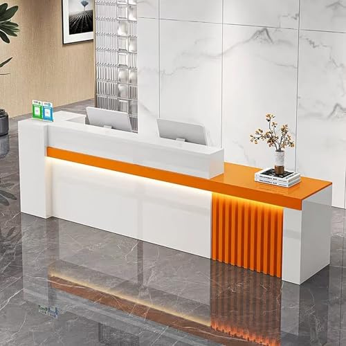 MEEYI Empfangstresen für Empfang große Empfangstheken 240x60x100cm Kleinere Rezeptionstheken Weiß-Orange-Rechts