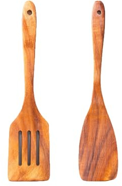 2 Piezas, Espatula Cocina Utensilios Cocina Madera No Pegajoso, Pala De Madera Resistente Al Calor, Con Pala Y Pala Ranurada, Adecuada Para