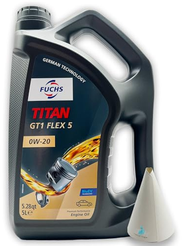 5 L Fuchs Titan GT1 Flex 5 | 0W-20 | kompatibel mit | MB229.71 | MB 229.72 | BMW-Longlife-17 FE | STLJR.03.5006 | Opel OV0401547-A20 | Motoröl | Ölwechsel | mit Trichter
