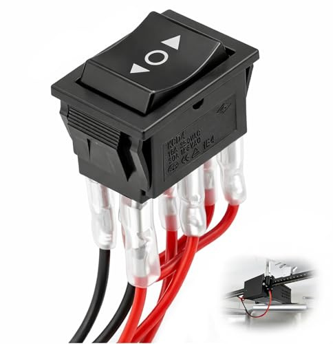 Interruttore inverter di polarità 12 V DC 16 A, interruttore a bilanciere momentaneo a 6 pin ON-Off-ON con fili precablati per motore, cilindro elettrico e auto, nero