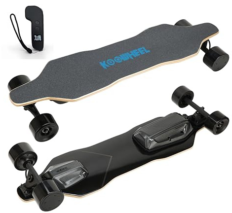 E-Skateboard für Erwachsene mit 65 km Reichweite & 45 km/h, OLED Fernbedienung, 25° Steigfähigkeit, 550W Doppelmotor, 4-Rad für Pendler und Lange Fahrten (90 mm Dual-Antrieb Nabenmotor)