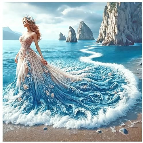 TDFERAN 5D Peinture Diamant Carrée Princesse Paysages Plage et Mer 40x40cm | Square Diamond Painting Femme Adulte Perle Diamant a Coller Carree Paysage Plage et Mer Décoration Canevas Kit Complet Adulte