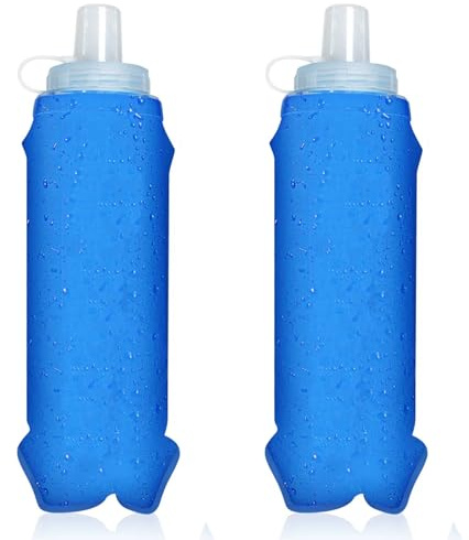 WNTJN Soft Flask, 2 x 500ml Botellas de Hidratación Plegables sin BPA para running, Flexibles y Reutilizables, Válvula de Alto Flujo y Anti-Fugas, Ideales para Trail, Senderismo, Ciclismo