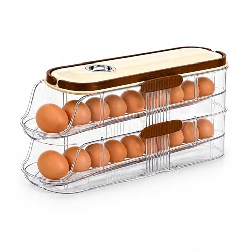 MAGIC SELECT Organizador de Huevos para Nevera con Dispensador Automático | Bandeja 2 Niveles, Ahorro de Espacio, Transparente, Apilable
