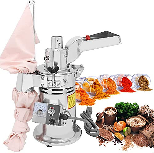 COLDENWALL Mulino per Cereali Commerciale 15kg/h Mulino a Martelli Continuo in Acciaio Inossidabile, 20000rpm Rettifica Fino a 10h al Giorno, 60-180 Mesh Ideale per Fagioli Soia Spezie Erbe e Altro