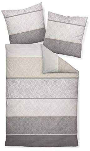 Janine 65016 Feinbiber Bettwäsche Davos 155x220 cm + 80x80 cm Silber-Sand
