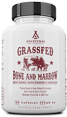 Ancestral Supplements Grass Fed Beef Bone and Marrow Supplement, Bone, Skin, Oral Health, and Joint Care Supplements Promote Whole-Body Wellness, Non-GMO Whole Bone Extract, 180 Capsules