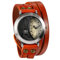 JewelryWe Damenuhr Eiffelturm Leder Armbanduhr: Retro Eiffelturm Design mit Strass Analog Quarz Armbanduhr Damen Herren Orange Lederarmband Wickelarmband Lässige Uhr mit Einfach Digital Zifferblatt