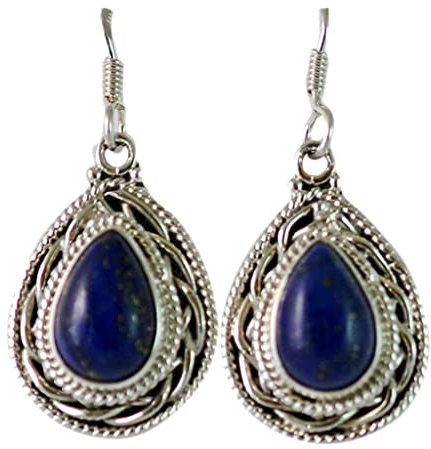 Ohrhänger mit Lapislazuli-Stein von Navya Craft | Handgefertigter Boho-Schmuck aus 925er Sterlingsilber | September-Geburtsstein-Edelsteinschmuck | Geschenk für sie