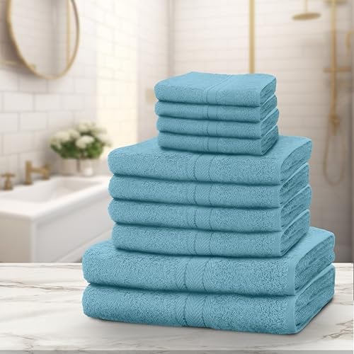 Lions Towels Family Bale Set - 10 Piece 100% Egyptian Cotton, 4x Face 4x Hand 2x Bath Towel, Premium Quality Highly Water Absorbent Bathroom Accessories, Machine Washable, Teal, 544760