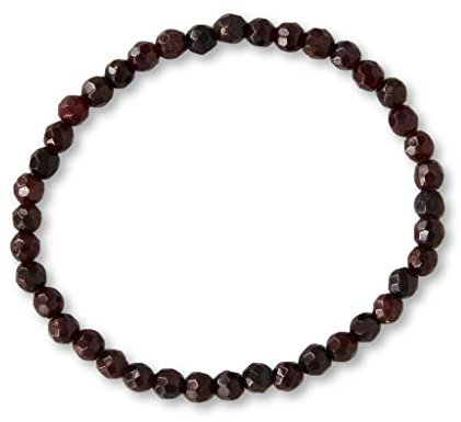 Taddart Minerals - Dunkelrot Braunes Armband aus dem natürlichen Edelstein Granat mit facettierten 4 mm Kugeln auf elastischem Nylonfaden aufgezogen - handgefertigt