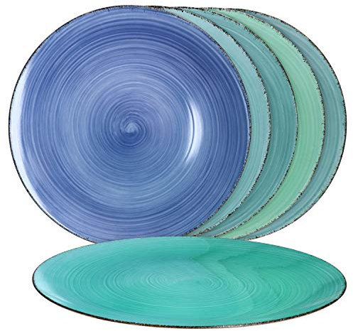 MamboCat Blue 6er Platz-Teller-Set blau I maritime Deko-Teller aus Kunststoff Ø 33 cm I modernes Platzset mit Strudel-Muster I Tischset - pflegeleicht & stapelbar I blaue große Teller 6 Stück
