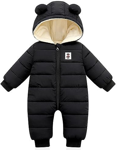 Bébé Barboteuse à Capuche, Hiver Grenouillères Garçons Filles Manche longue Jumpsuit Manteau Chaud Fleece Enfant Vêtement Cadeau 9-12 mois