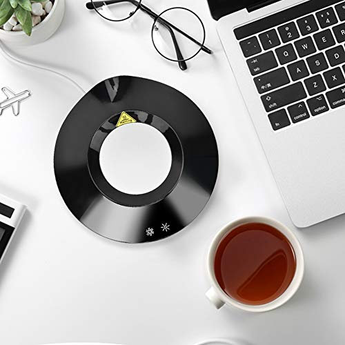Nunafey Posavasos de café Calentador y Enfriador, Posavasos con Taza USB Calentador y Enfriador Posavasos de Doble propósito, para café Caliente Bebida Caliente(Black)