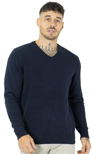 NOROZE Men's 100% Cotton Jumper Knit V-Neck Plain Classic Sweater Pullover Knitted Sweatshirt UK Sizes S-4XL
