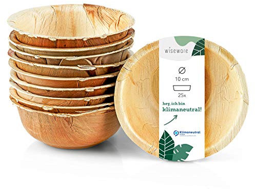 Wiseware Palmblatt Schale 85 ml – 25 Stück kleine Einweg Schüsseln Ø 10 cm – rundes Bio Einweggeschirr – kompostierbare Palmblattschale – nachhaltiges Partygeschirr – biologisch abbaubar