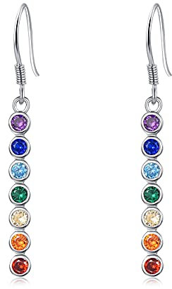 KINGWHYTE Chakra Tropfen Ohrringe 925 Sterling Silber Chakra Schmuck Heilung Balancing Ohrhänger Geburtstag Geschenke für Frauen Mädchen