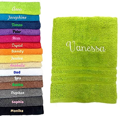 Pet-Jos Handtuch mit Namen Bestickt Duschtuch Geschenk Handtuch (100 x 50 cm), Grün