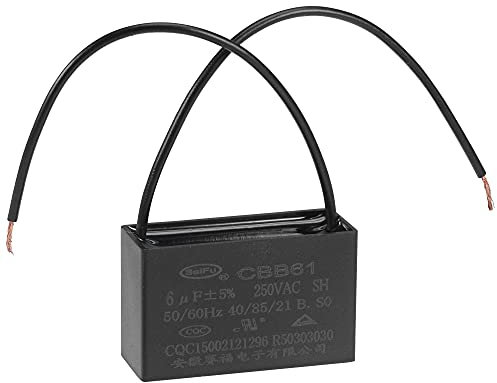 sourcing map Deckenventilator Kondensator CBB61 6uF 250V AC 2 Drähte Metall Polypropylen Film Kondensator 47x29x18mm für Elektrische Lüfterpumpe Motor Generator