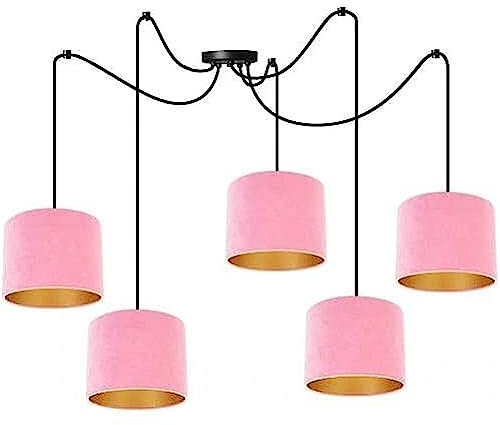 Light-Home Spider Milan Lampadario a Sospensione - Lampadario Ragno - Lampade a Sospensione in Tessuto con Paralume Moderno - 5 Luce - E27 - Rosa e Oro