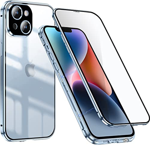WEYNRBOX Schutzhülle für iPhone 14, magnetische Adsorption, doppelseitig, gehärtetes Glas, transparent, 360 Grad Vorder und Rückseite, vollständige Abdeckung [integrierter Kameraschutz] stoßfeste