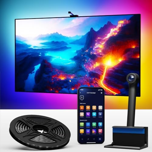 Ailofy Smart TV LED Backlight with Camera for 55-65 Inch Screens, 12ft LED Strip Lights Sync with Screen and Music, Color Changing Lights for TV