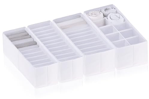 ROW&LINE® – Closet Organizer Set – extra hohe Fächer für Kleidung & Zubehör – Kleideraufbewahrung aus Stoff – strapazierfähig & abwaschbar für Schrank & Schublade – weiß – Size: 2x S | 1x M+ | 1x L