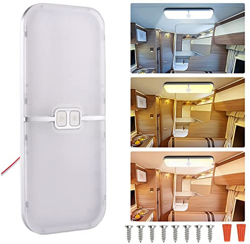 Intckwan Plafoniera Led 12v per Camper, Dimmerabile 15w, 204 Leds, 3 Colori, Luci da Tetto, Luci per Camper con Interruttore di Memoria, Per DC 12-24v Auto Camion Camper Campeggio Caravan Barca