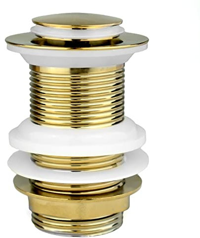 Xcel Home Gold Click Clack - Tapón de lavabo desplegable sin ranura, construcción de latón con acabado dorado pulido, adecuado para lavabos sin desbordamiento