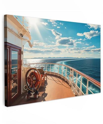 MuchoWow© Leinwandbild Groß 120x80 cm XXL Dekoration Wohnzimmer Bilder Aufhängen Wall Decoration Living Room Wohnungs Deko Moderne Maritime - Boot - Wasser - Meer - Segeln - Berge - Sonne - Maritim