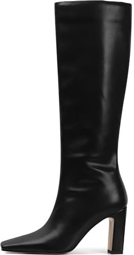 Lovee Cosee Stivali alti sopra il ginocchio in pelle scamosciata da donna punta rotonda Chunky Block tacco alto autunno inverno coscia alti stivali, nero, 38 EU
