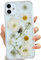 LSEEKA for iPhone 11 Clear Case with Pressed Real Flowers Design,Glitter Cute White Floral Pattern Slim Soft TPU Protective Women Girl's Phone Cover for iPhone 11