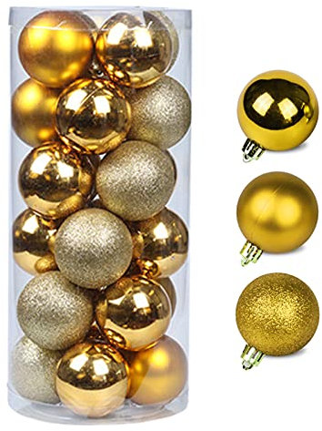 Weihnachtskugeln Christbaumkugeln 24 Stück Ø 6cm Kunststoff Glänzend Matt Glitzer Christbaumschmuck Anhänger Weihnachtsbaumkugeln für Urlaub Hochzeit Party Dekoration Weihnachtsdeko (Gold)