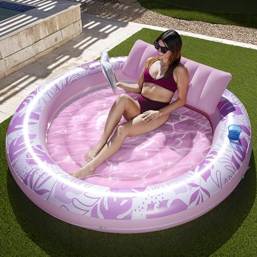 SLOOSH Flotteur de Piscine Gonflable de 182,9 x 165,1 cm pour Adulte avec Oreiller, Grand Radeau Flottant en Tissu de Luxe pour Bronzage, Bain de Soleil, Salon pour Piscine à balles, Cadeaux de fête