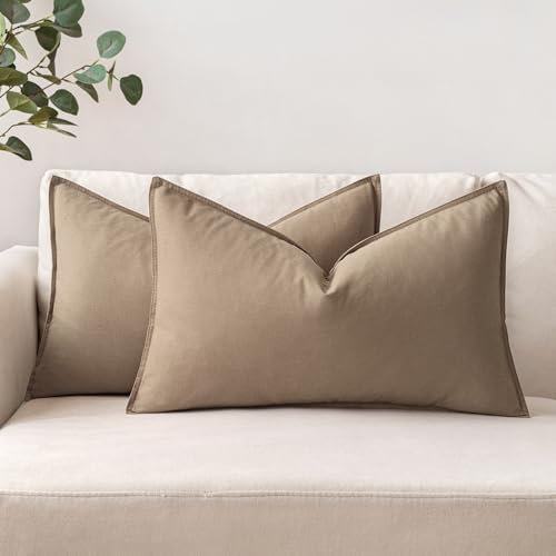 MIULEE Kissenbezug Kissenhülle Dekokissen Leinen Baumwolle Dekorative Kissenbezüge Waschbar Sofakissen mit Verstecktem Reißverschluss für Wohnzimmer Schlafzimmer Sofa 2er Set 30x50 cm Khaki
