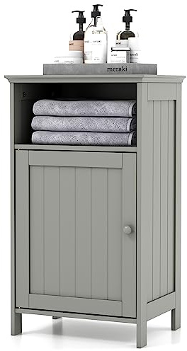 LIFEZEAL Badezimmerschrank mit 2 Schubladen, Badschrank aus Holz, Bad Kommode klein, Bathroom Cabinet mit Anti-Rutsch-Füße, Beistellschrank für Wohnzimmer, mit Offenes Fach (Grau, 40 x 30 x 70 cm)