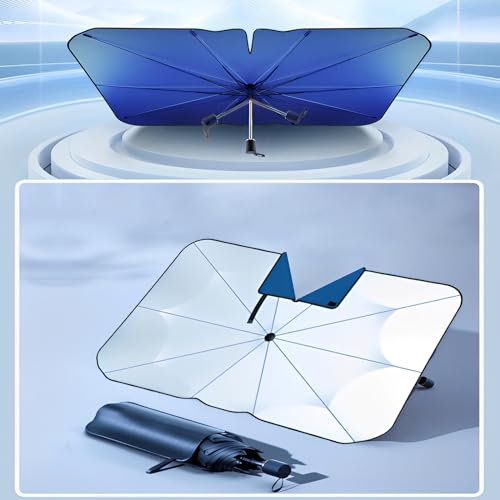 TFSZE Parasol Plegable de Coche, Paraguas para Parabrisas Delantero, Sombrilla con Protección UV,bloquea el 99,9% de los Rayos UV, para Coche, Todoterreno y camión(Asa de Acero Inoxidable)