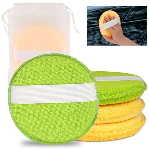 Polierpads Auto,4er Set Wachs Polierschwamm mit Lagerungstasche,Profi Applikator Pad Weicher,Mikrofaser Politur Schwamm Universell Nutzbar zum Polituren, Wachse, Autopolitur