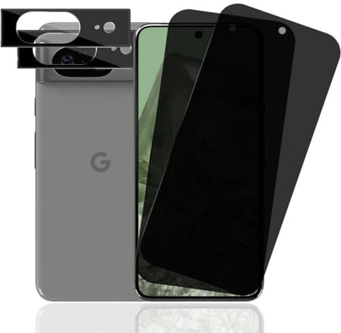 Rnnmeeko Verre Trempé Anti Espion pour Google Pixel 8 Protection écran, 2 Pièces Privacy Film et 2 Pièces Protecteur Caméra Arrière, Sans Bulles 9H Dureté Anti-Spy Protection écran pour Google Pixel 8