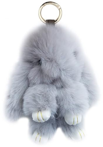 Xsclpomddy Süße Groß. Plüsch Hase Schlüsselanhänger Plüsch-Häschen 7in Schlüsselanhänger Pom Poms Taschenanhänger Handtasche Autoschlüssel Dekoration,light gray