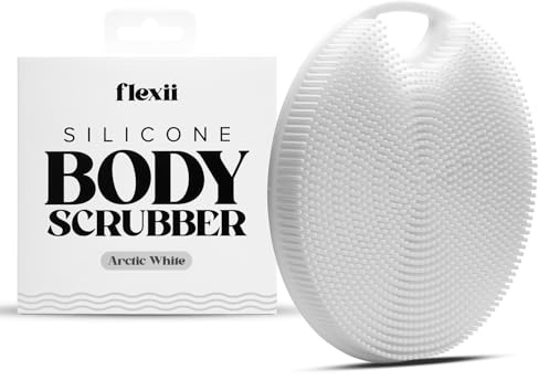 flexii® Silikon-Körperschrubber – Premium Körperbürste für empfindliche Haut, Körperpeeling, Duschschrubber, Silikon-Luffa, Peeling-Körperpuffer für Männer & Frauen – Weiß