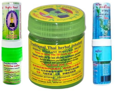 Hong Thai Herbal Aroma Probe Set mit 2 Riechstiften (Grün und Blue) + 1 Dose mit 15 Thai Kräutern mit zusätzlich eine Mischung aus ätherischen Ölen beigegeben 100% Natürlich | 1 Set